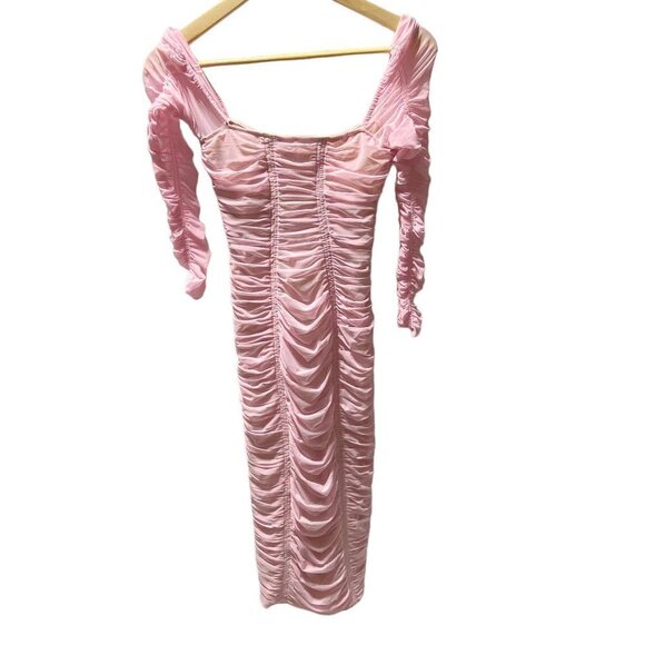 NEW! Self Portrait Pink Power Mesh Long Sleeve Midi Dress Pink - Picture 11 of 11